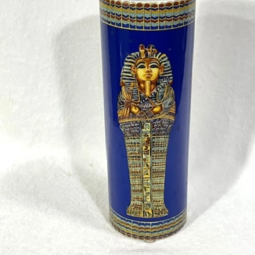 Egyptian ceramic pharaoh King Tut sarcophagus vase.